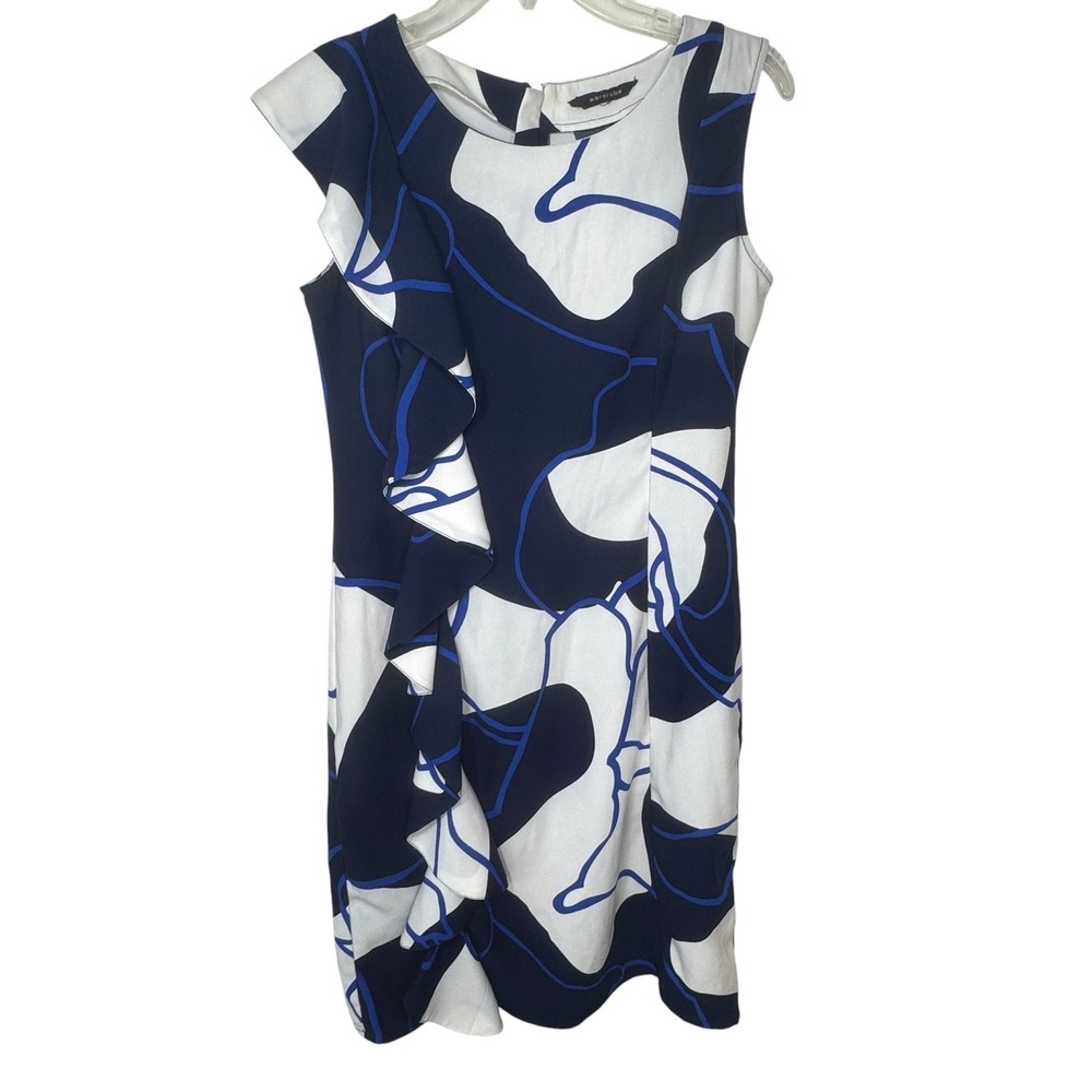 Wardrobe Navy White Floral Ruffle Sheath Dress Womens XS Asymmetrical Sleeveless